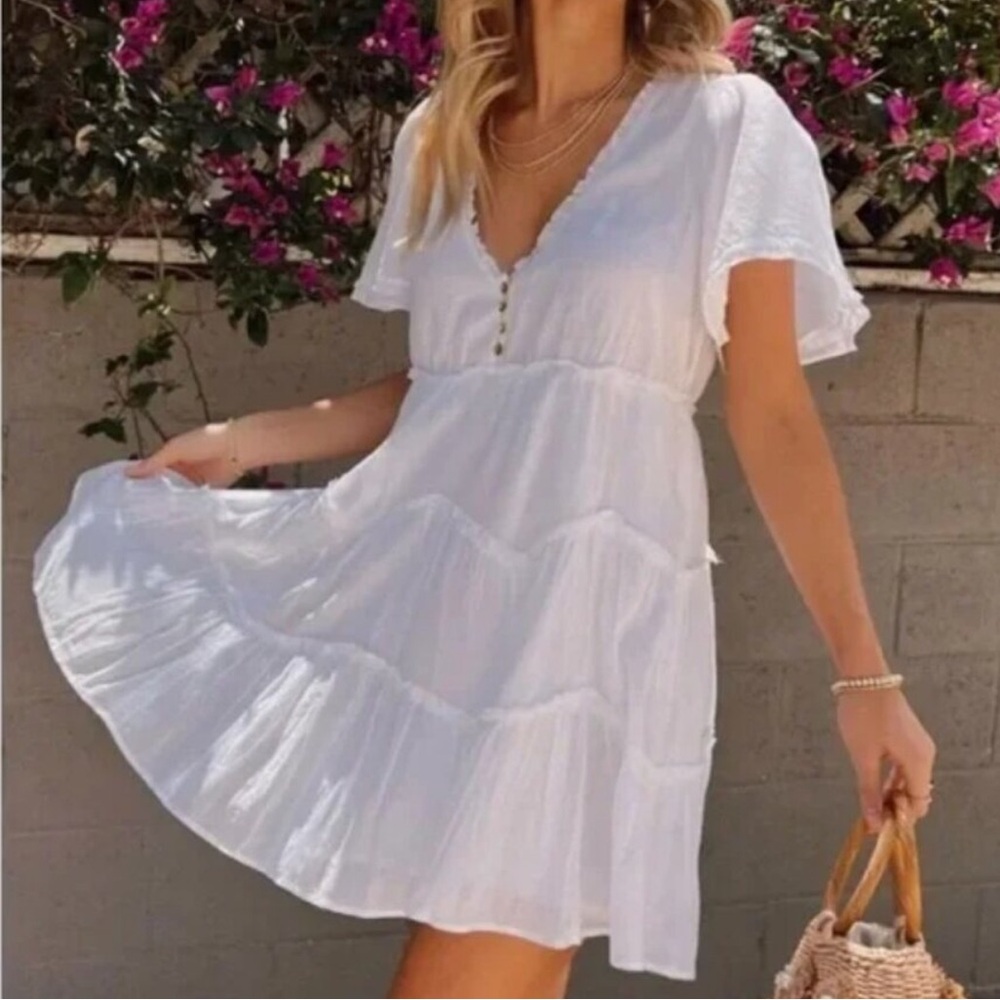Show Me Your Mumu Alyssa Tiered Mini Dress White Voile Small Lightweight Flowy